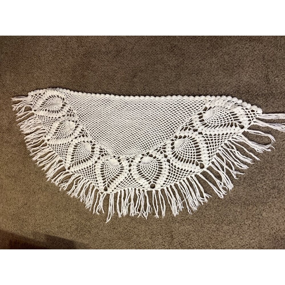 Vintage Pineapple Crochet Shawl Fringe Wrap Ivory Boho Festival One Size - Picture 4 of 16